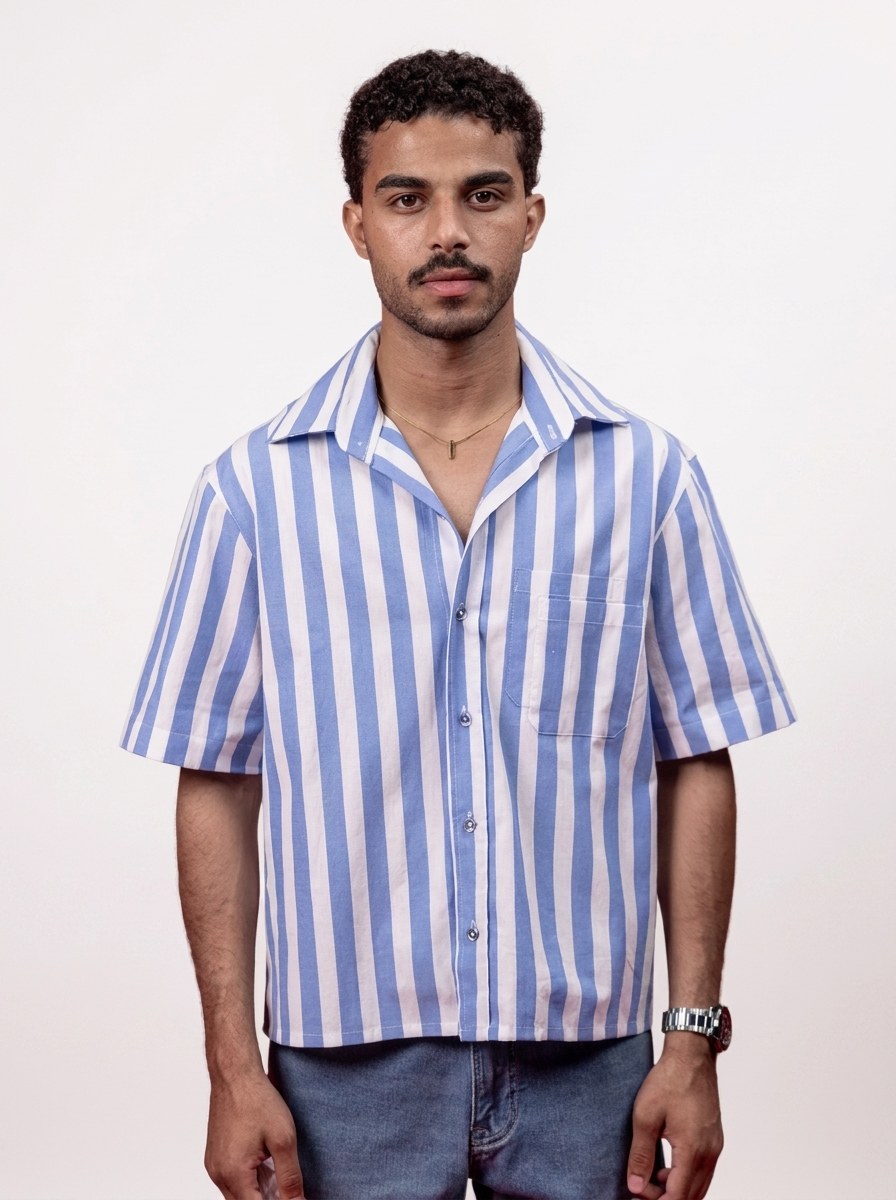 Two Pockets Blue Striped Shirt - NAIVE