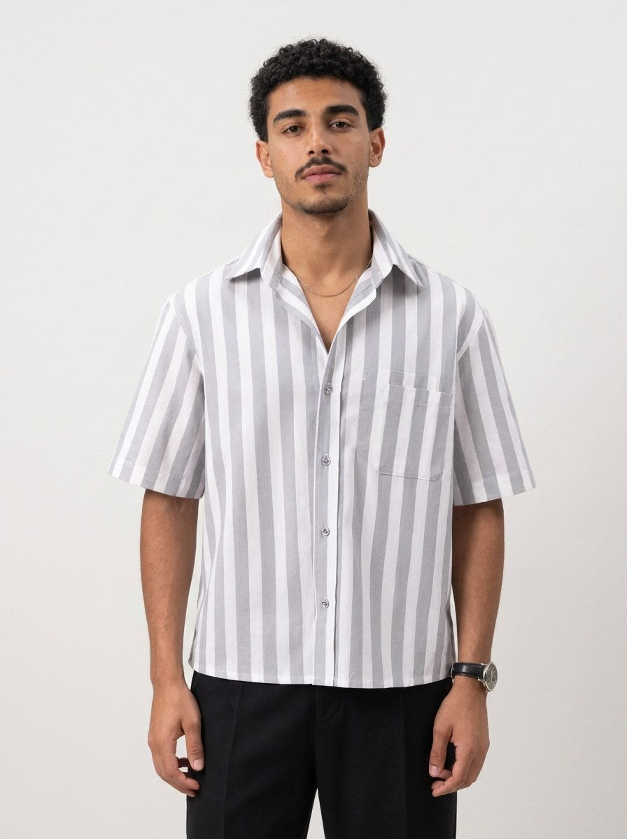 Two Pockets Gray Striped Shirt - NAIVE