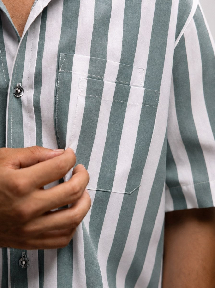 Two Pockets Green Striped Shirt - NAIVE