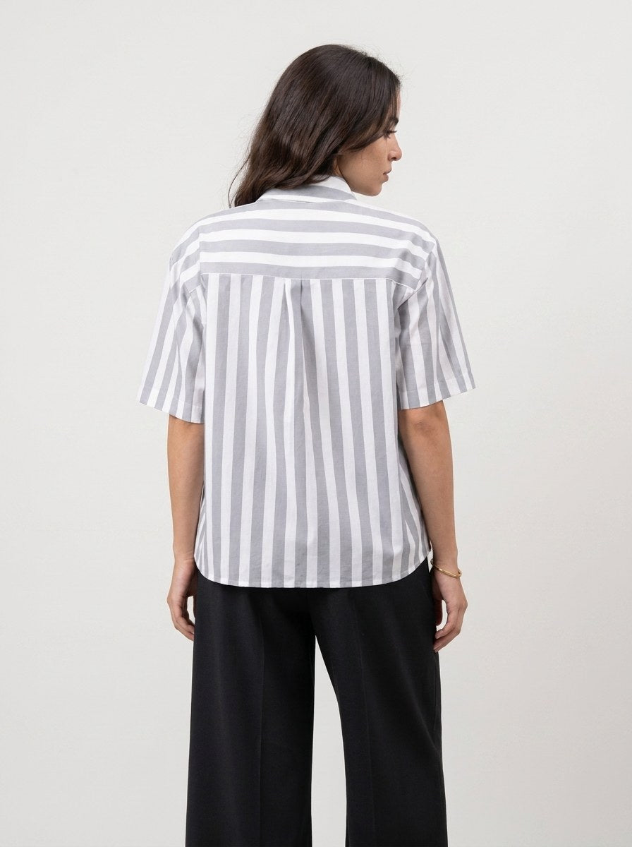 Two Pockets Gray Striped Shirt - NAIVE