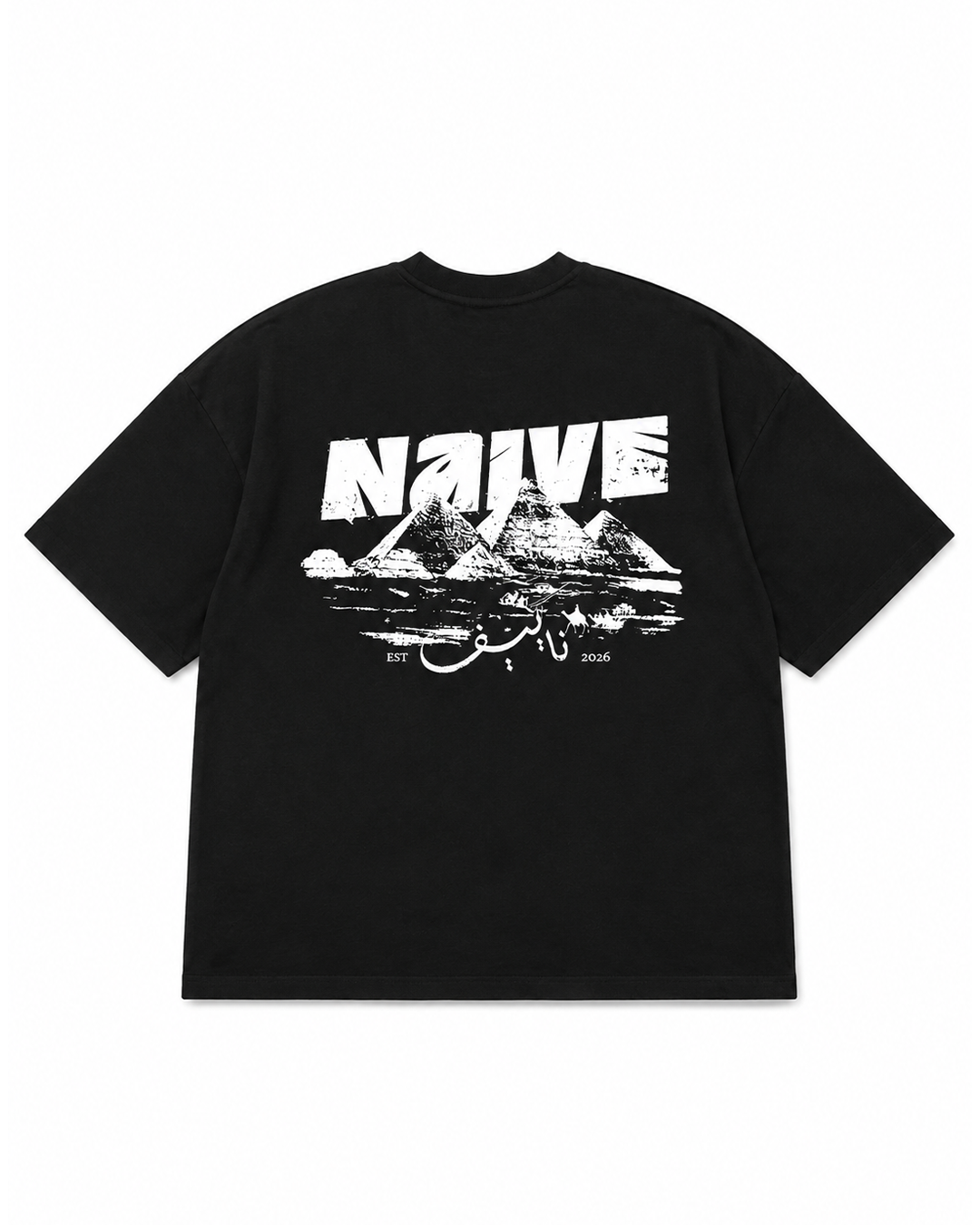 NAIVE Pyramids Black Tee - black oversized t-shirt with NAIVE x Pyramids of Giza print - view 7