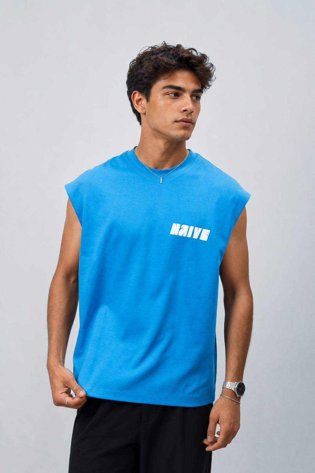 NAIVE The Dodger Blue Tank - dodger blue oversized muscle tank top - view 3