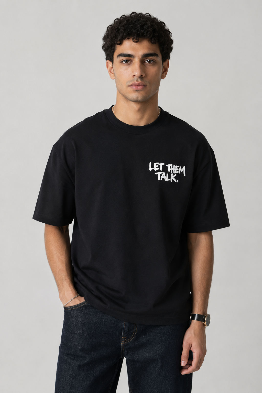 NAIVE Let Them Talk Tee - black boxy graphic t-shirt with mouth back print - view 4