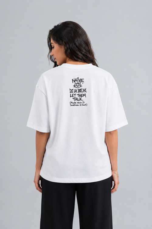 NAIVE Don't Care Label Tee - white oversized t-shirt with care-label print - view 2