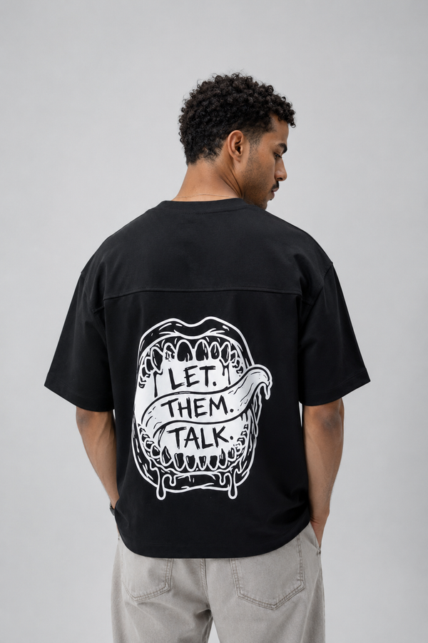 NAIVE Let Them Talk Tee - black boxy graphic t-shirt with mouth back print - view 1