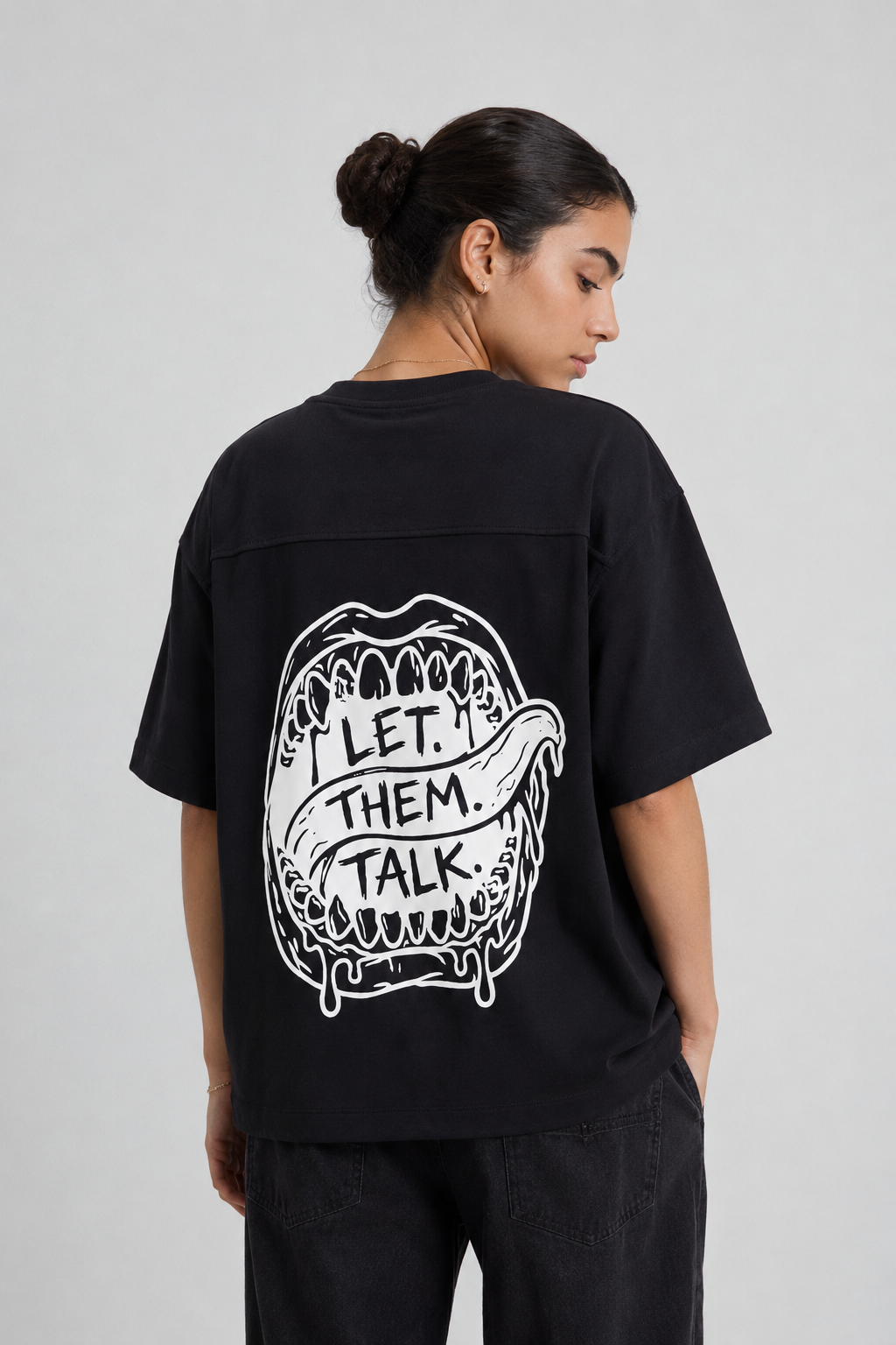 NAIVE Let Them Talk Tee - black boxy graphic t-shirt with mouth back print - view 2