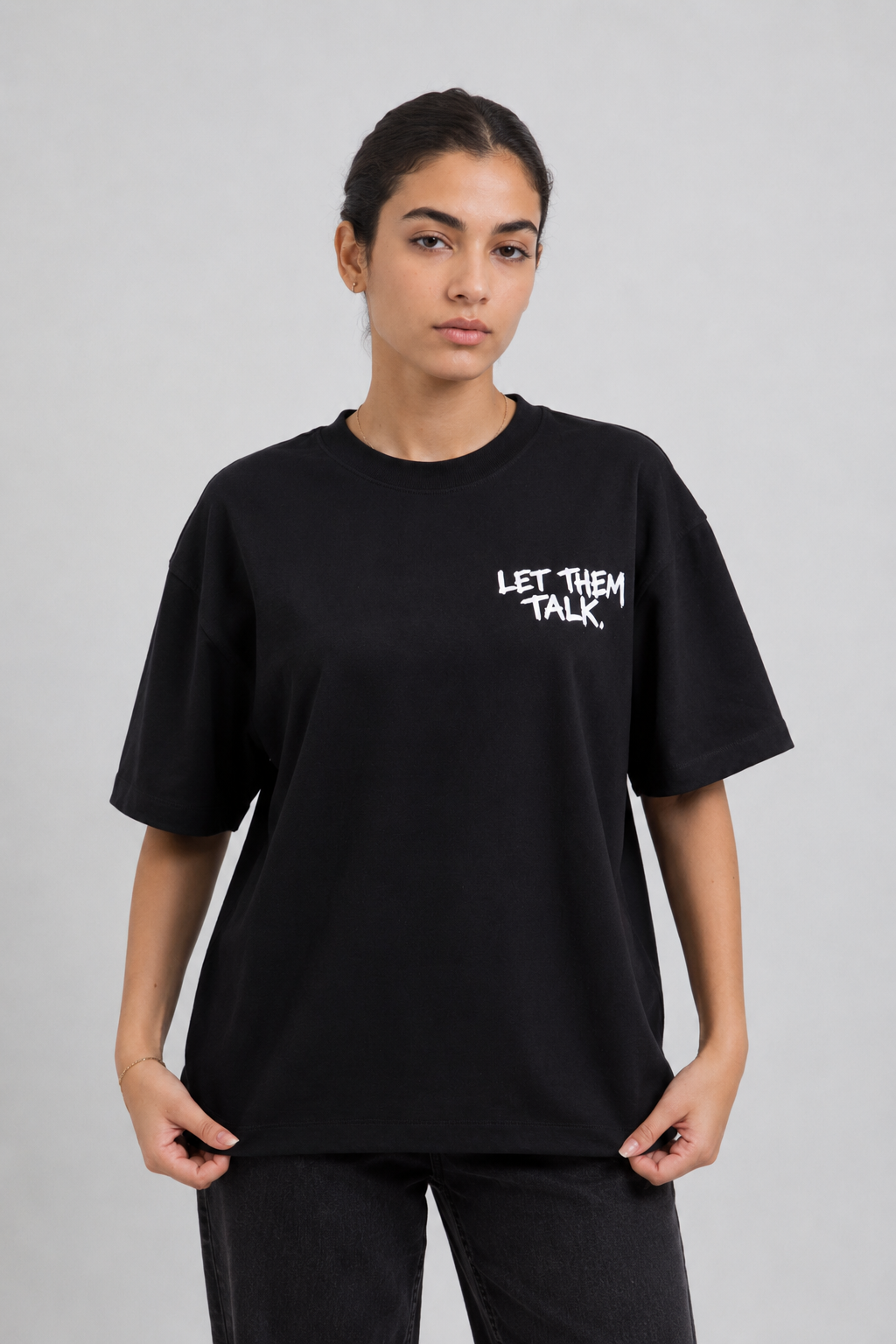 NAIVE Let Them Talk Tee - black boxy graphic t-shirt with mouth back print - view 3