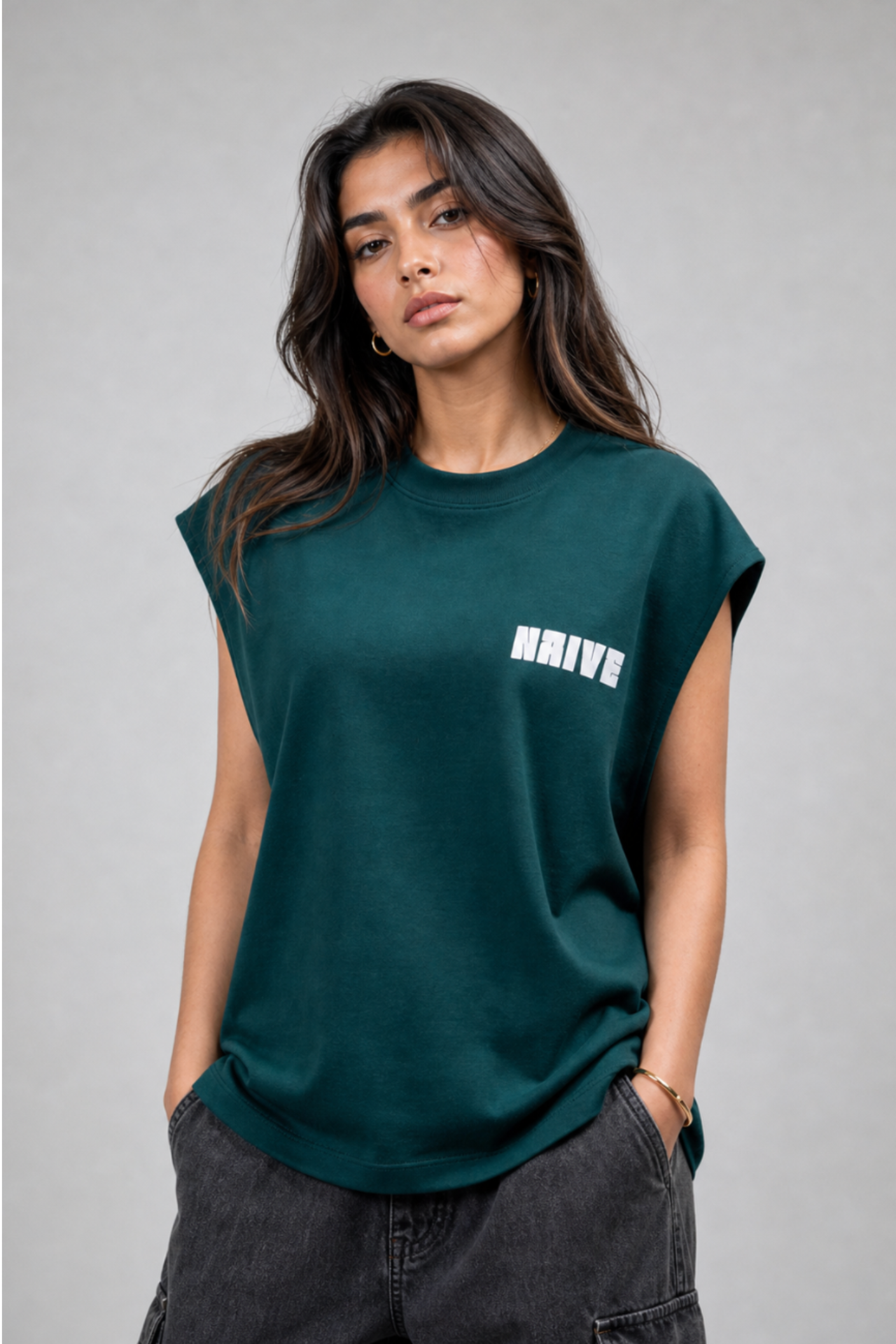 NAIVE The Dark Teal Tank - dark teal green oversized muscle tank top - view 1
