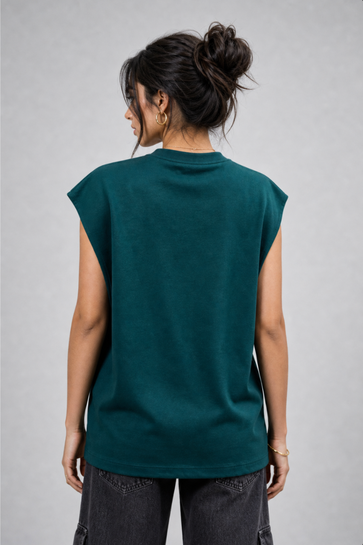 NAIVE The Dark Teal Tank - dark teal green oversized muscle tank top - view 3