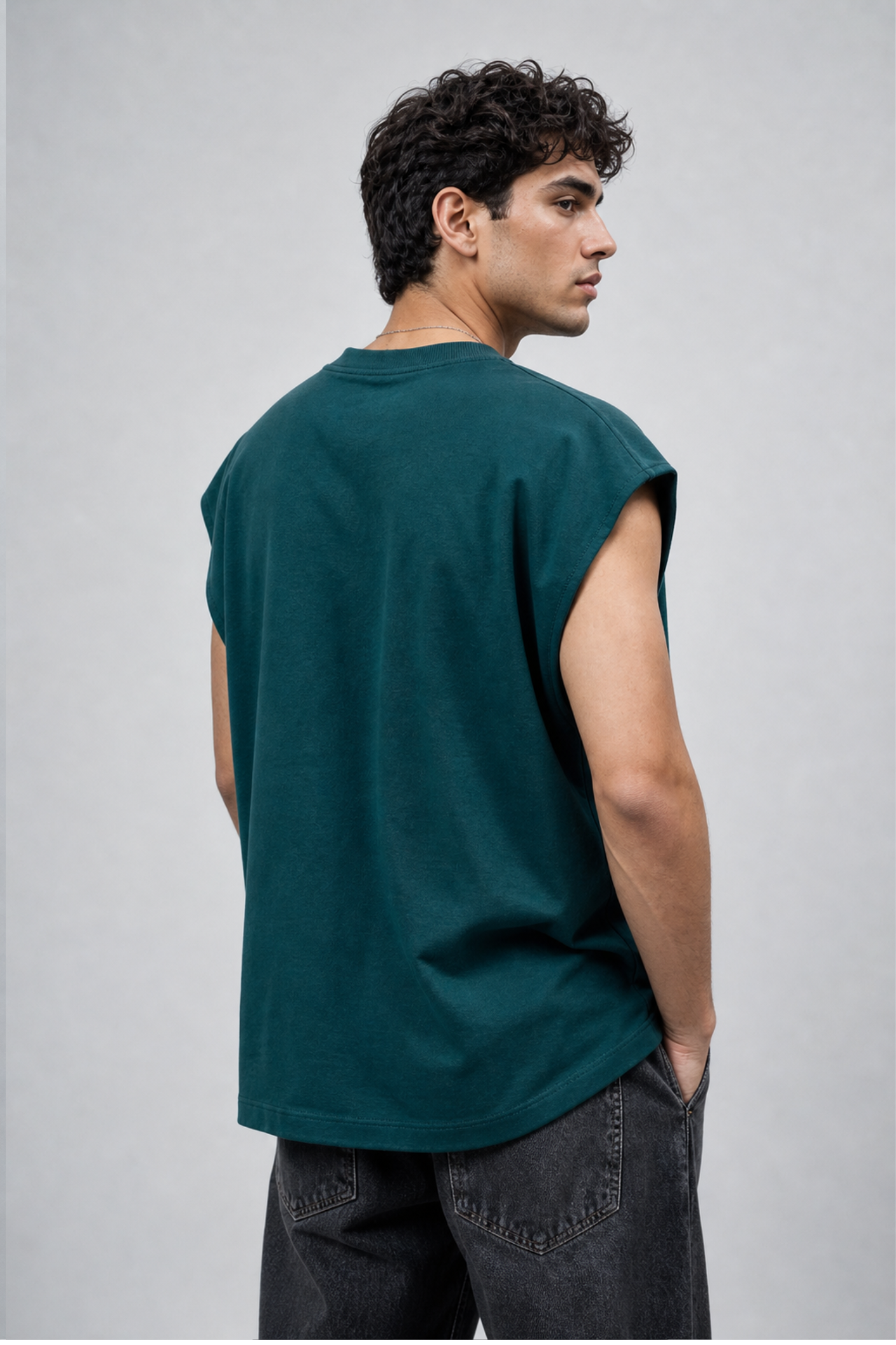 NAIVE The Dark Teal Tank - dark teal green oversized muscle tank top - view 4