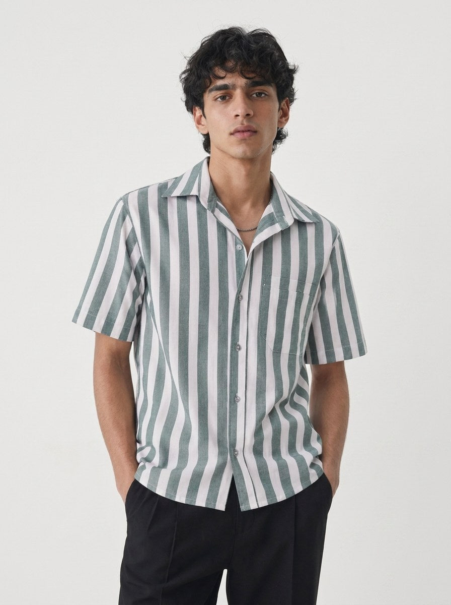 Two Pockets Green Striped Shirt - NAIVE