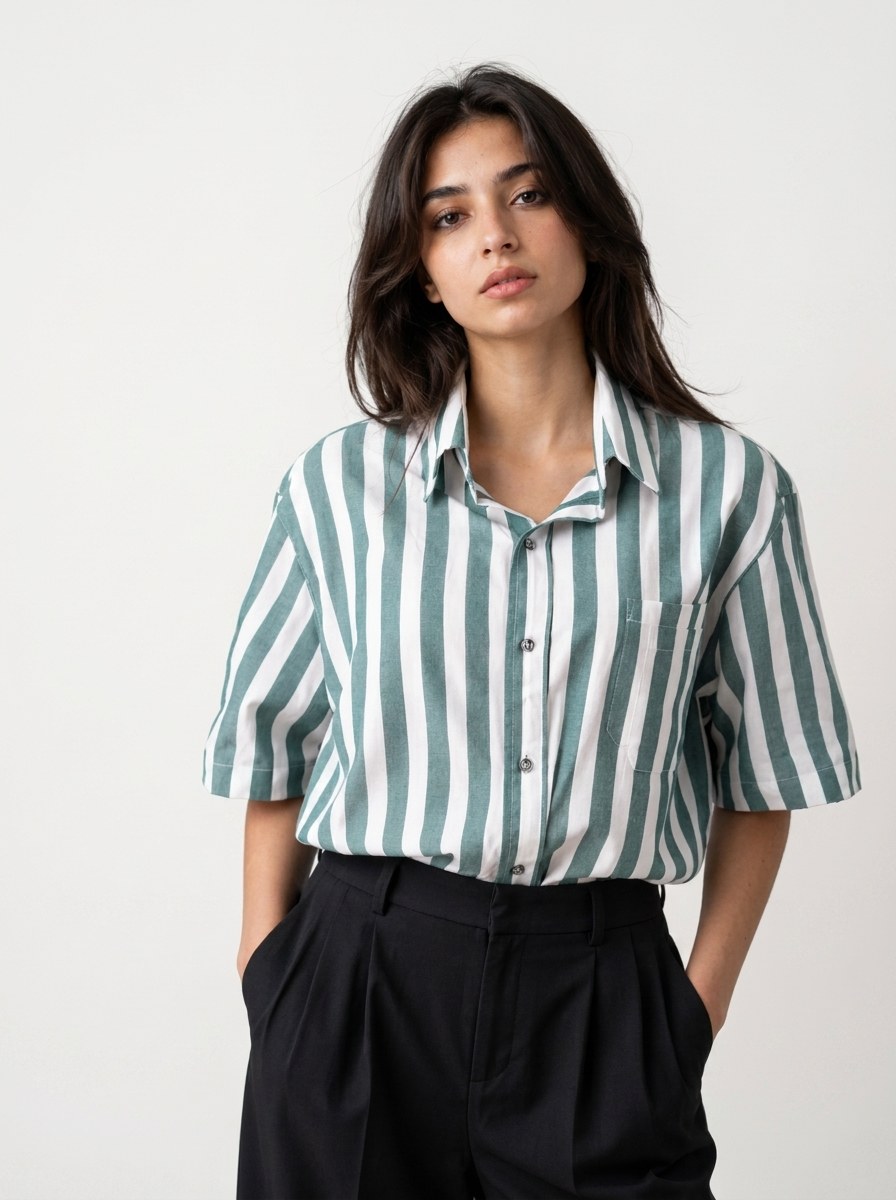 Two Pockets Green Striped Shirt - NAIVE