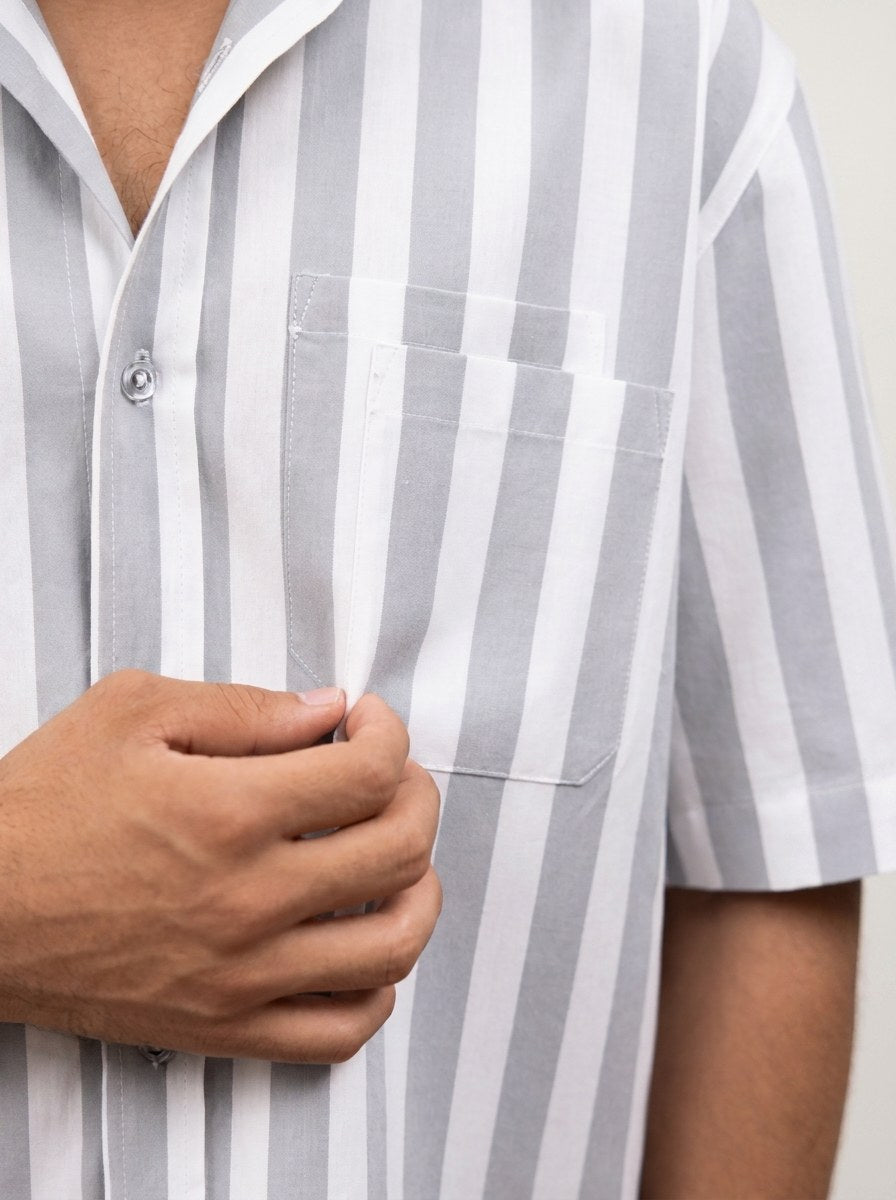 Two Pockets Gray Striped Shirt - NAIVE
