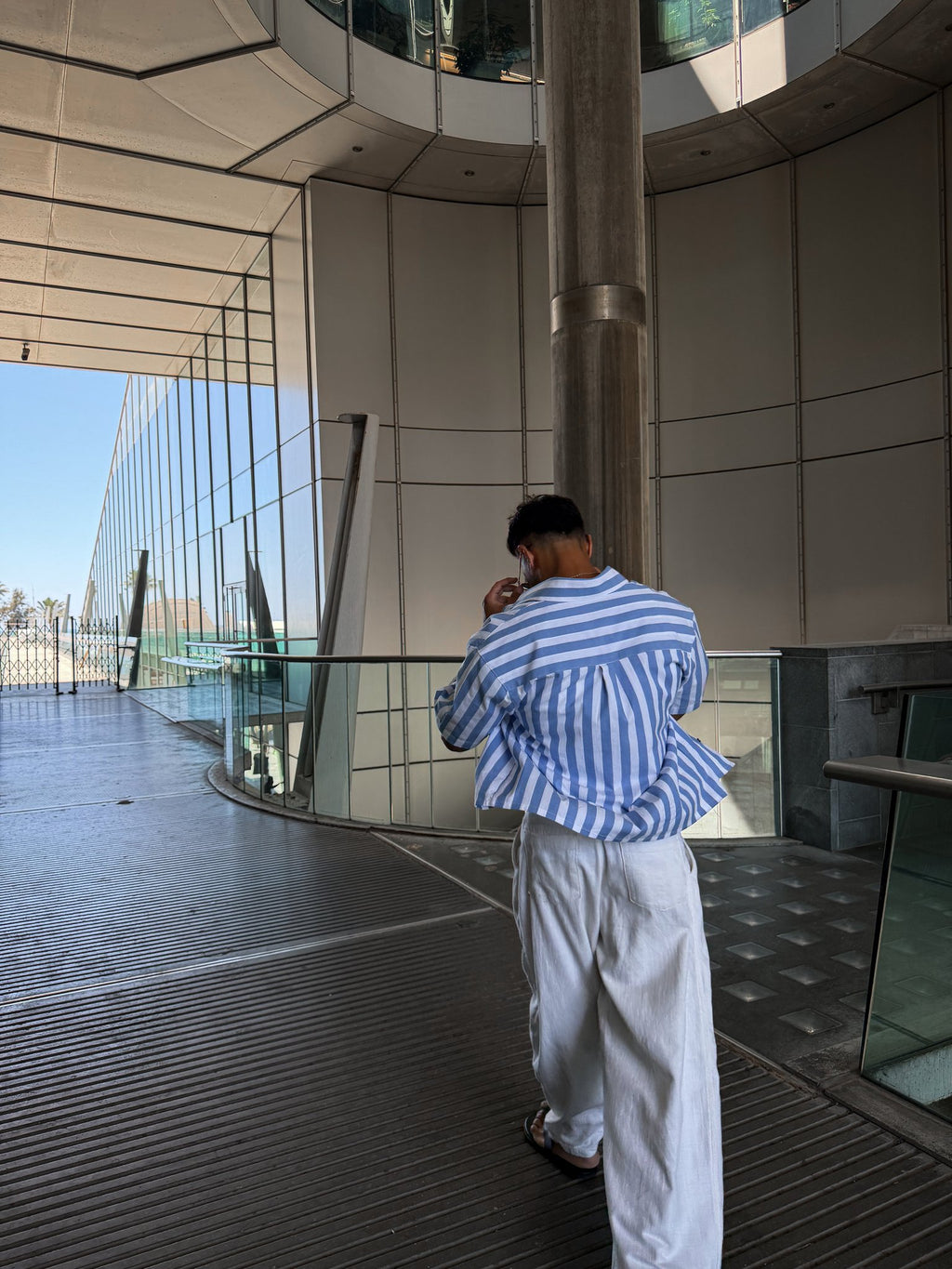 Two Pockets Blue Striped Shirt - back