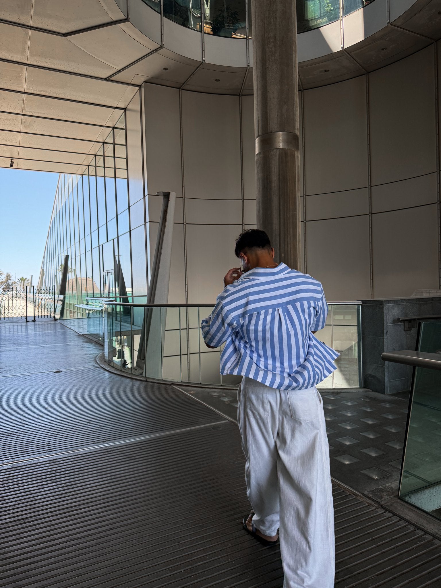 Two Pockets Blue Striped Shirt - back