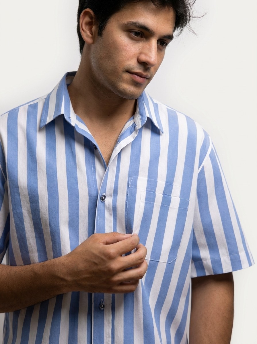 Two Pockets Blue Striped Shirt - NAIVE