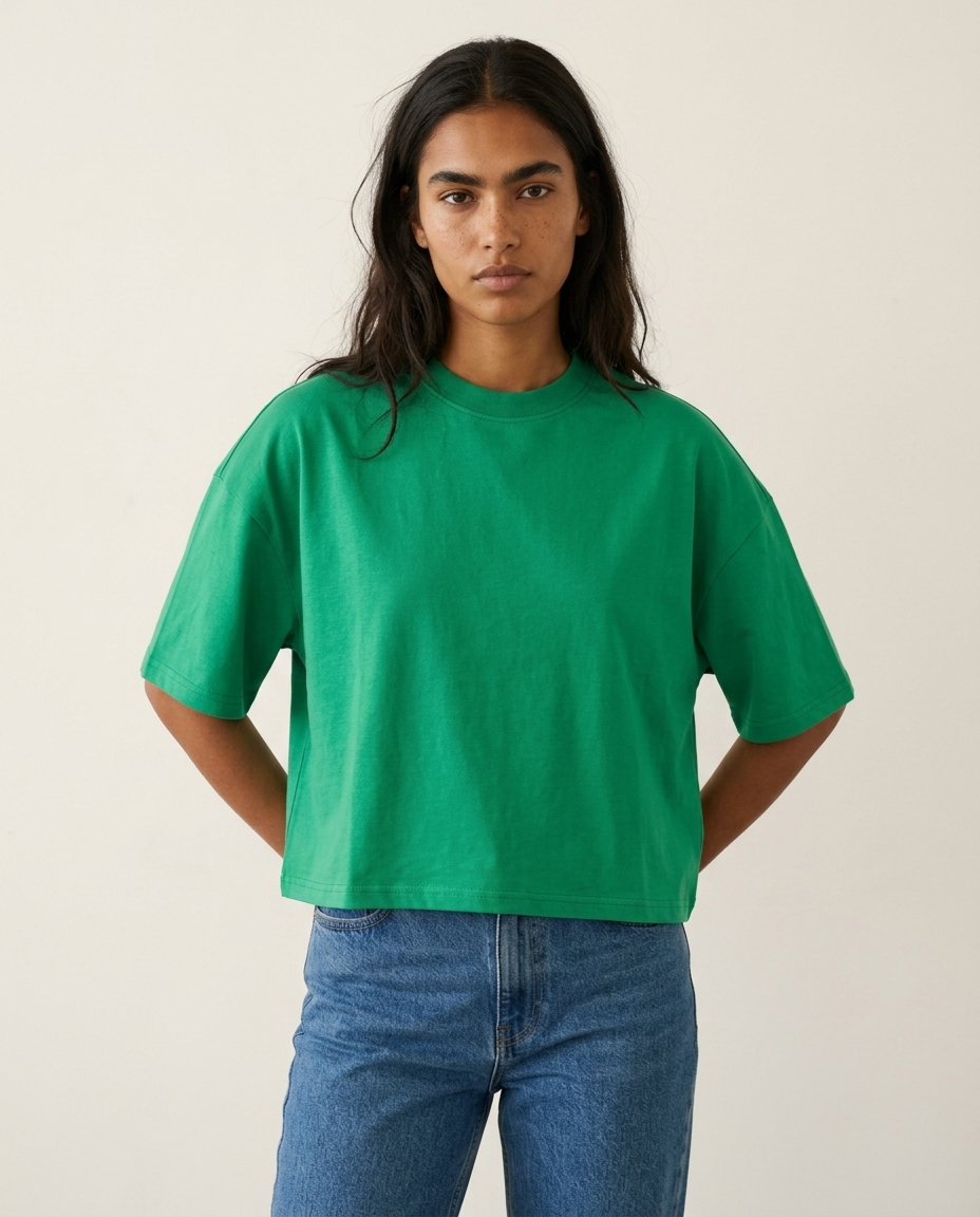Green Loose Boxy Tee on model