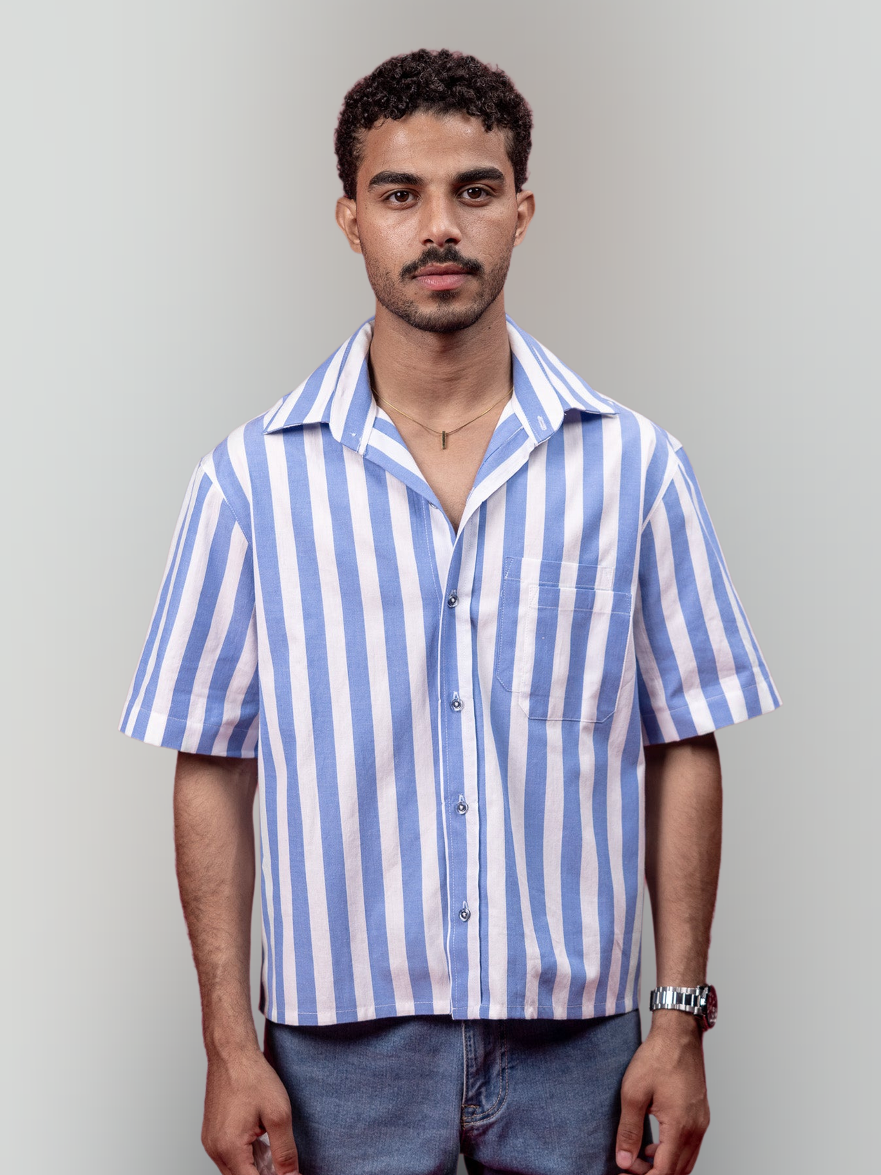 Two Pockets Blue Striped Shirt - NAIVE
