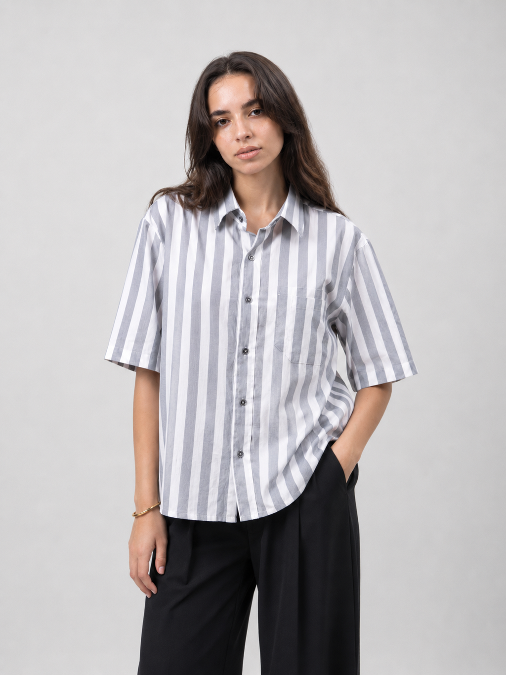 Two Pockets Gray Striped Shirt - NAIVE