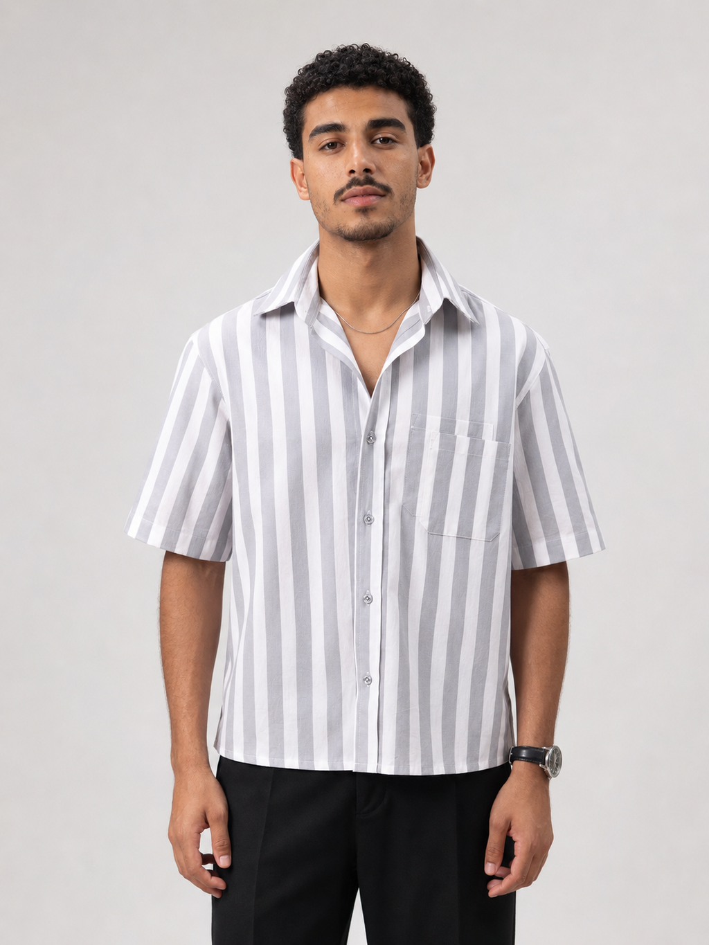 Two Pockets Gray Striped Shirt - NAIVE