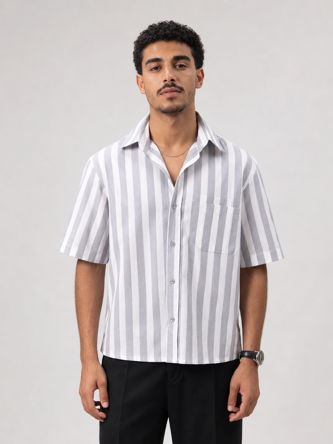 Two Pockets Gray Striped Shirt - NAIVE