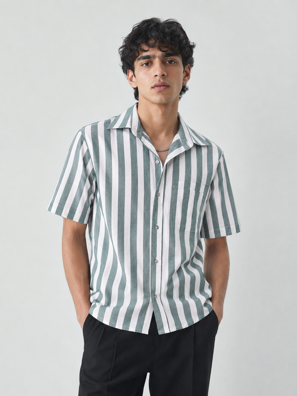 Two Pockets Green Striped Shirt - NAIVE